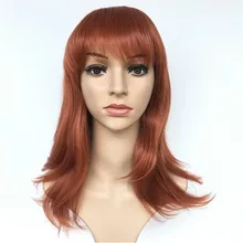 Pervado Hair Shoulder Length Loose Wave Reddish Brown Wigs with Fringe Bang Party Daily Cosplay Synthetic Hair Wig for Women