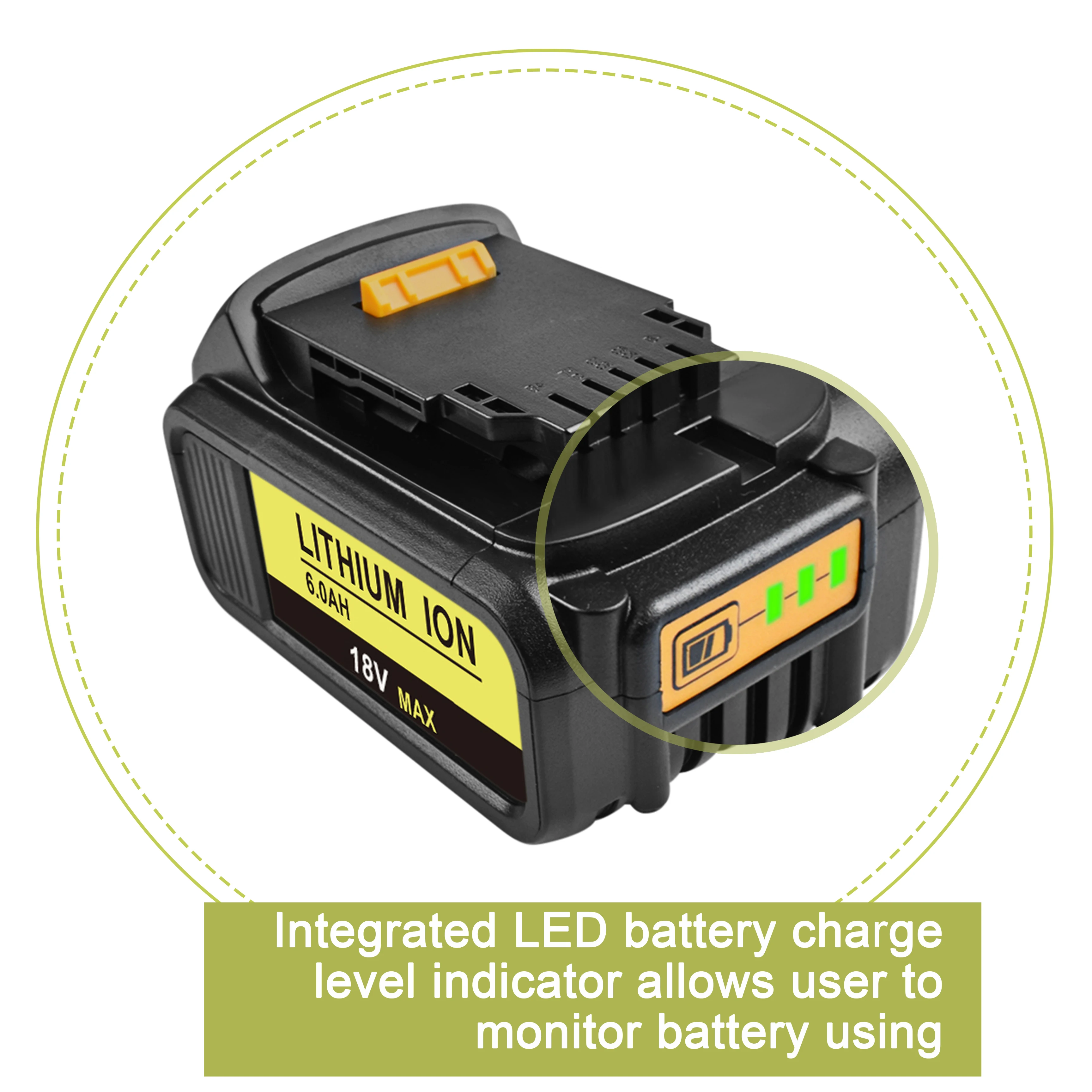 2X 18V 6000mAh Li Ion DCB180 перезаряжаемая батарея для DEWALT DCB181 XJ DCB200 DCB201 2 DCB204 DCB20