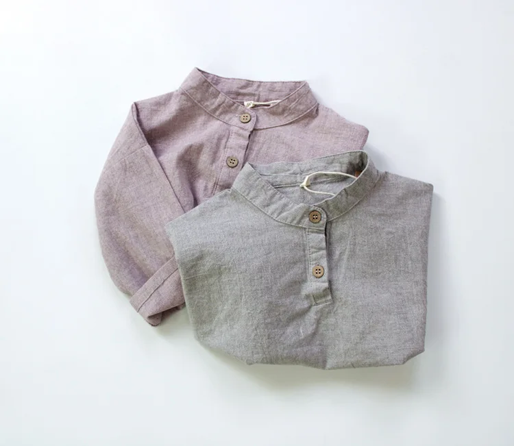 New Autumn Baby Boys Cotton Linen Shirts Pure Color Korean Style Children Shirts Stand-up Collar Kids Long Sleeve Tops boys long sleeve shirts
