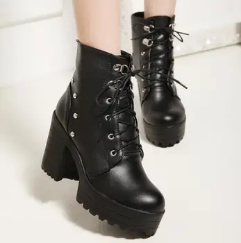 online Womens Chunky Calcanhar Plataforma Laço-up Punk Goth Creeper Tornozelo Botas Sapatos Causal