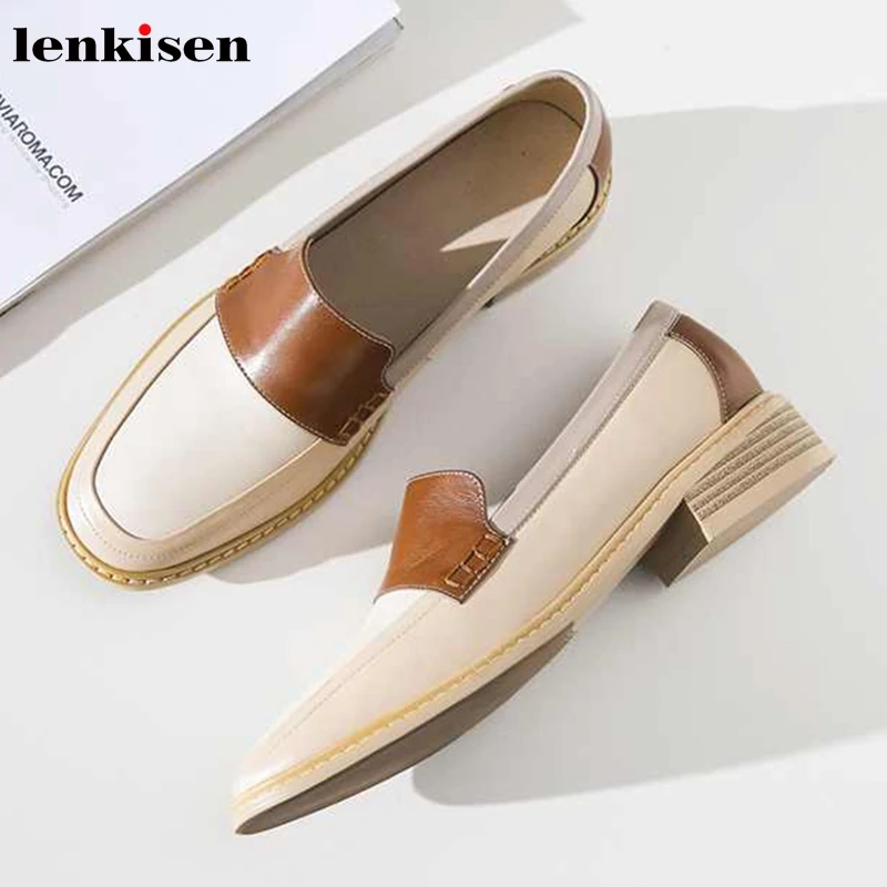 Женские лоферы для отдыха Lenkisen разноцветные из натуральной кожи на среднем