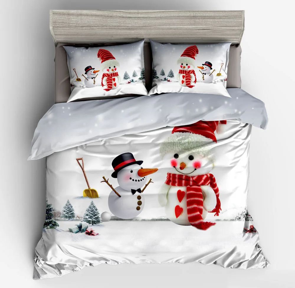 Набор пододеяльников, простыни и наволочки, стеганый комплект постельного белья, рождественский подарок, Подарочный комплект постельного белья с Санта-Клаусом и снеговиком из мультфильма
