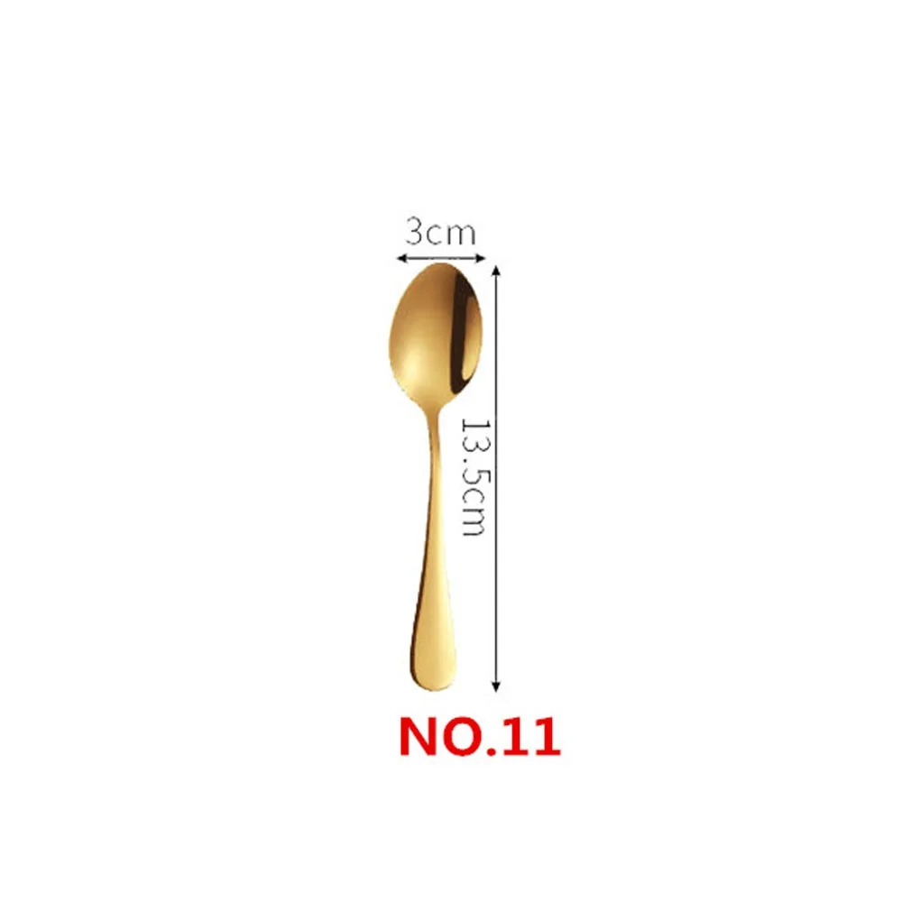 No.11 Teaspoon 1/5 комплектов, Нержавеющая сталь набор золотых столовых приборов Зеркало Посуда Золотой столовый Услуги совки Ножи вилка Кухня аксессуары - Цвет: No.11 Teaspoon