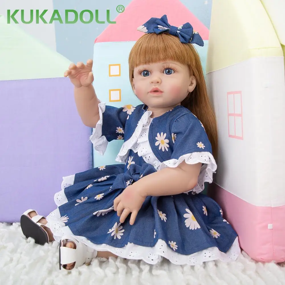 KUKADOLL 23 Inch Full Silicone Lovely Reborn Princess Long Hair Toys