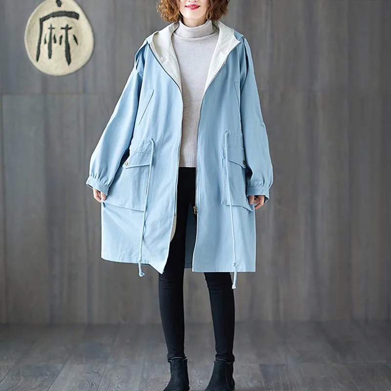 Женские куртки размера плюс 4XL 5XL 6XL 7XL, осенне-зимняя утепленная хлопковая верхняя одежда с капюшоном, винтажная Длинная ветровка на молнии - Цвет: Синий