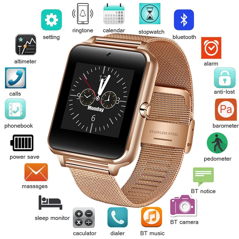 

Smart Watch Men Women Digital Electronic Watch Stainless Steel Sport Waterproof Watch Support SIM TF for Android phones PK A1 A7