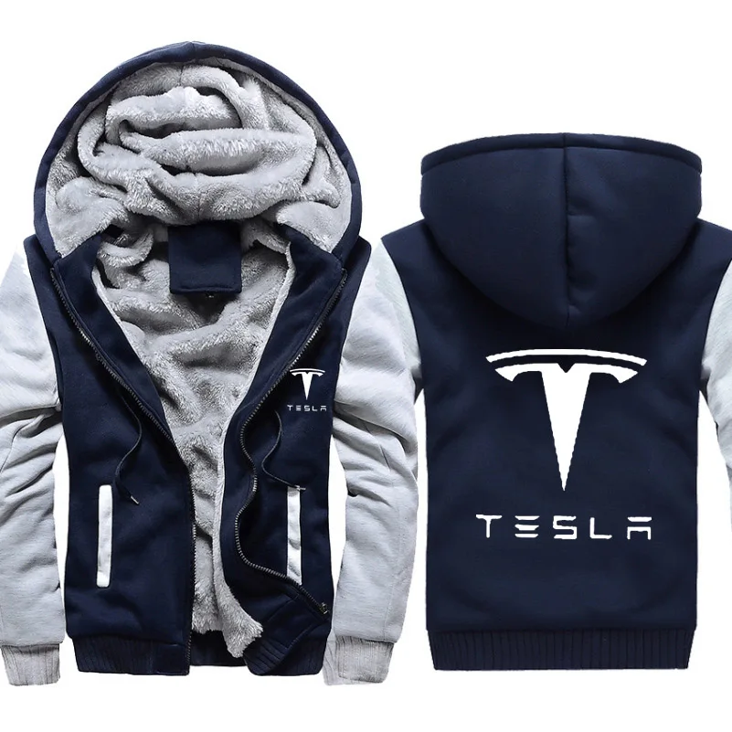 Мужские толстовки с логотипом Tesla, мужские толстовки с капюшоном, зимние Утепленные флисовые хлопковые пальто на молнии, мужская куртка - Цвет: color7