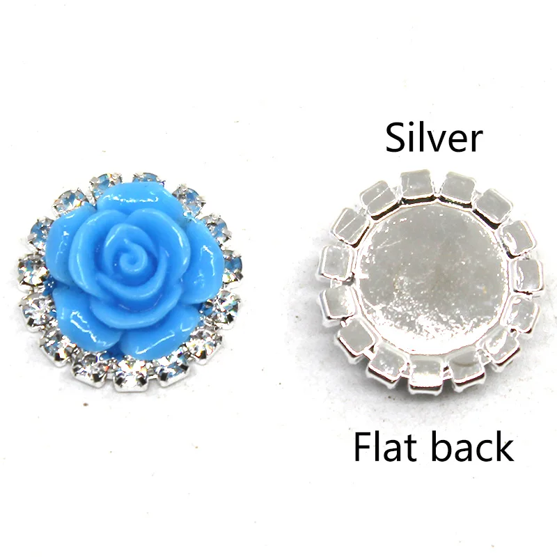 Round Resin Flower Flatback, Shiny Rhinestones, DIY Hair Accessories, Interchangeable Button, 19 Color, 18mm, 10Pcs 3