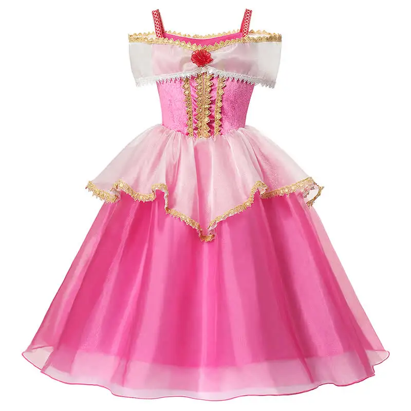 Платье Спящей красавицы для девочек; бальное платье принцессы Авроры для маленьких детей; детское нарядное платье на выпускной; розовое, красное платье с открытыми плечами; костюм - Цвет: Aurora Dress E