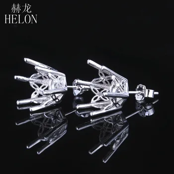 

HELON Sterling Silver 925 Round Cut 10-11mm Semi Mount Stud Earrings Setting Engagement Wedding Earrings Trendy Fine Jewelry