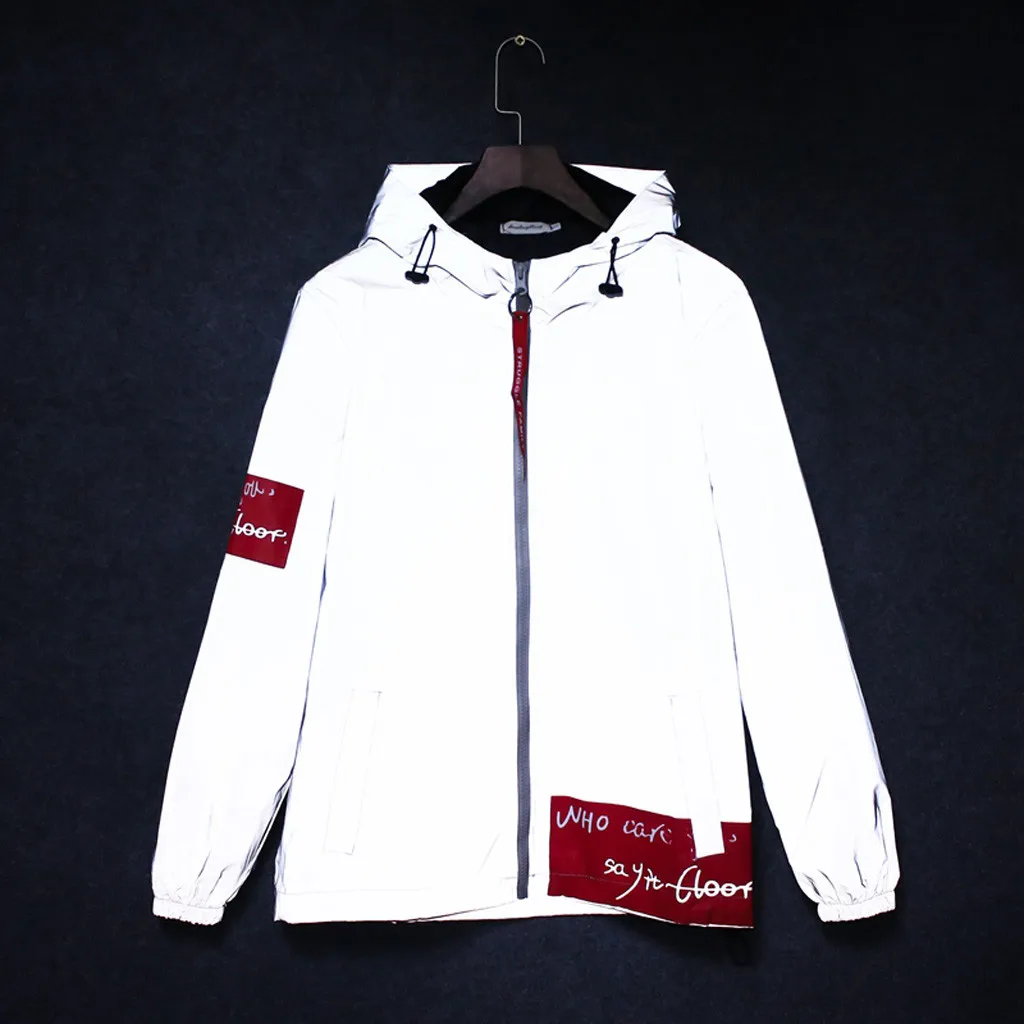 

KANCOOLD 2019 Men Spring Autumn full reflective Windbreaker waterproof Jacket male High street hip hop Loose Hooded Coats 824