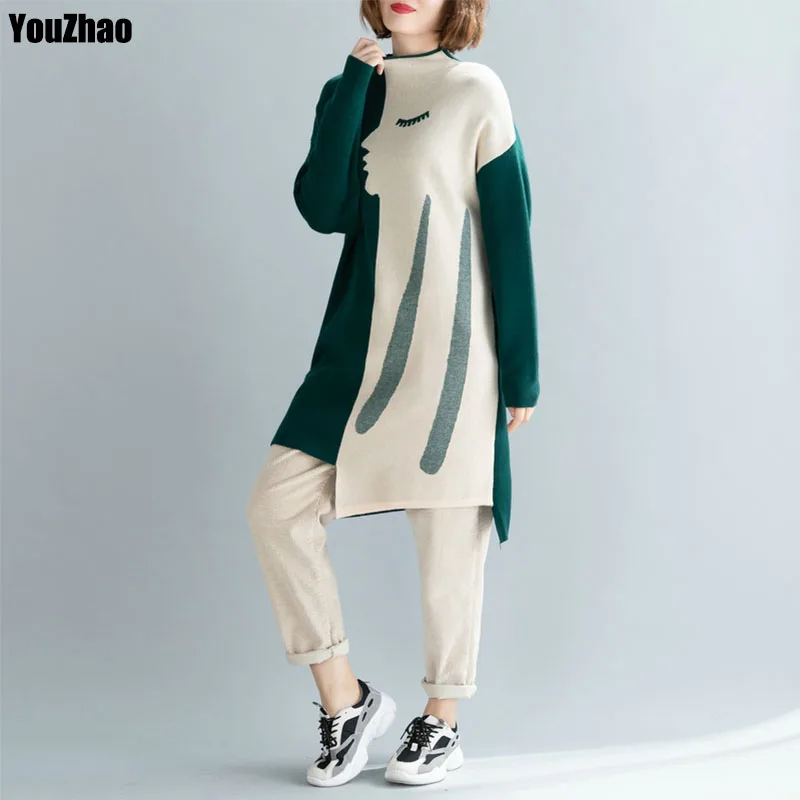 

Plus Size 4XL Knitted Dresses Women Round Collar Wool Dress Women'S Autumn Winter Long Sweater Dress Female Long Sleeve Straight