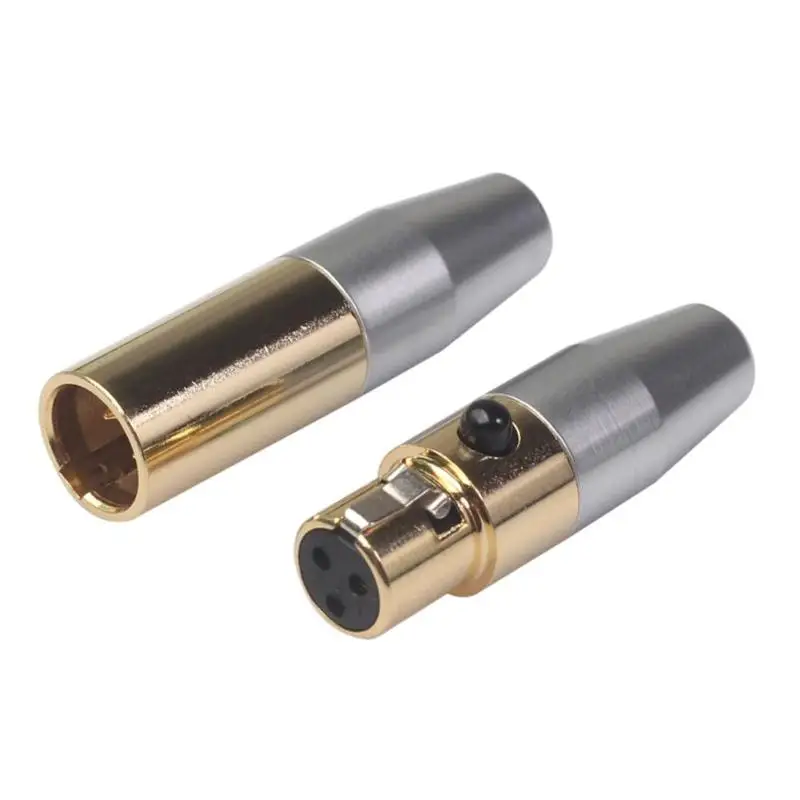 1 Pair Mini 3 Pin XLR Male Female Connector Audio Plug Adapter for Mic Microphone Cable Soldering Straight Silver/Gold Color - Цвет: B