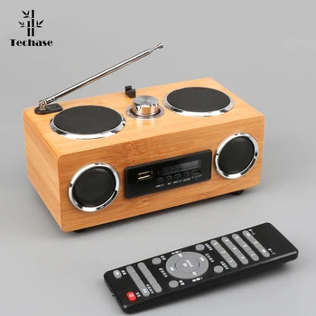 

Techase Bamboo Bluetooth Speaker Portable FM Radio Mini Speakers Remote Control Wireless Wood Support USB TF Card AUX Input Play