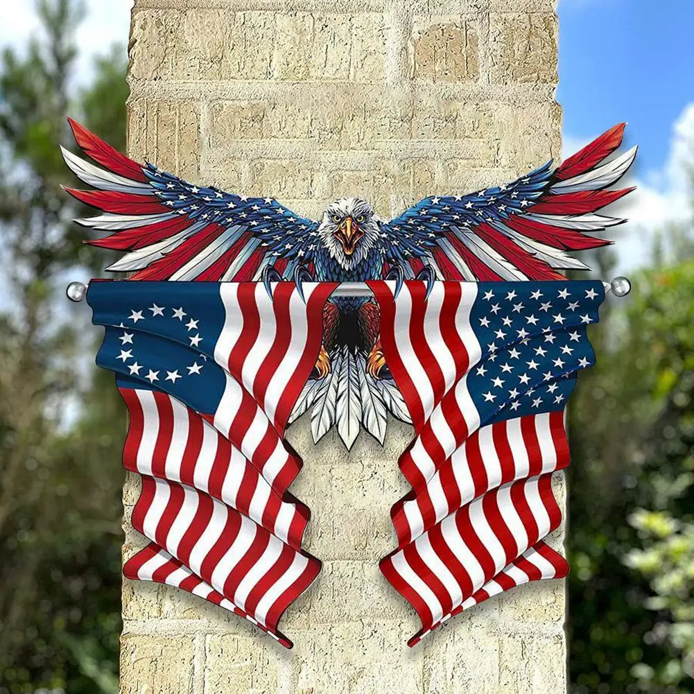 American Flag Eagle Wall Art 15 Inch Hanging Metal Wrought Iron Flag
