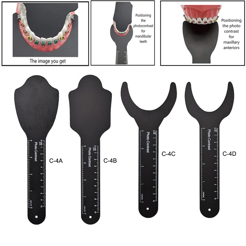 

4pcs/set Dental Orthodontic Black Background Photo Image Contrast Board Oral Cheek Plate With Scale Mark Autoclavable Instrument