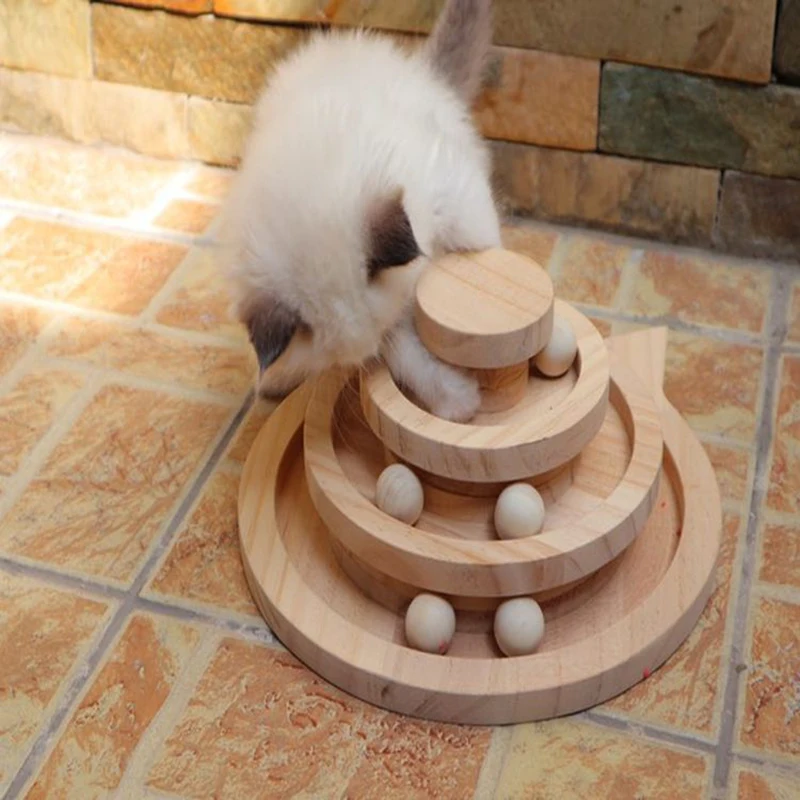 2/3 layers Cat Turntable Wooden Pet Toys Interactive Game Smart Track With Balls Funny Kitten Supplies | Дом и сад