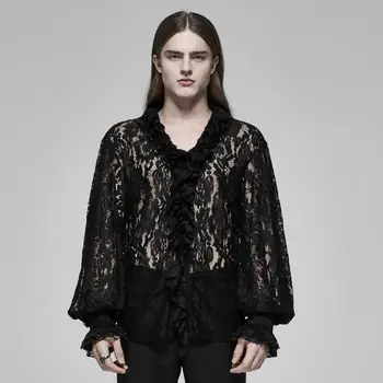 

Gothic Lace Shirt Party Dinner Men's Long Sleeve Black Printed Lace Halloween Shirt Party Costume