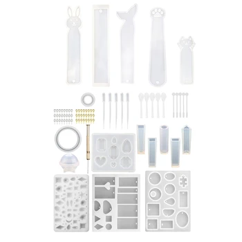 

5 Pack Silicone Bookmark Mold DIY Bookmark Casting Mould & 12 Pack Jewelry Casting Molds Silicone Jewelry Molds with 48 Screw Ey