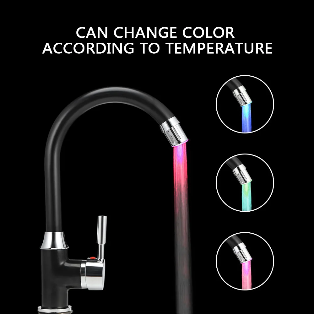 

Hot selling LED Lighted Colorful Color Changeable Faucet Nozzle Spouts with adapter for Kitchen Faucet Water Mixer Tap