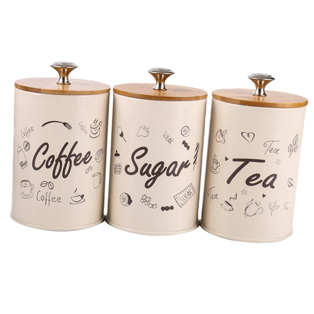 3pcs/set Kitchen Storage Jars ,Sugar/Coffee/Tea Canisters , Metal Iron 1L Home Kitchen Storage Organizer Candy Sealed Cans Box