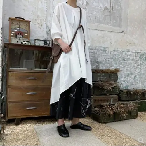 Под заказ Плюс Размер S~ 5XL! Новая мужская и женская одежда модная передняя короткая задняя длинная свободная рубашка с коротким рукавом - Цвет: Белый