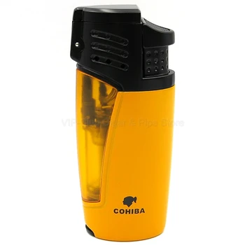 

Cohiba Metal Smoking Accessories Windproof Cigar Cigarette Lighter 3 Torch Jet Flame Cigar Portable Lighter With Gift Box