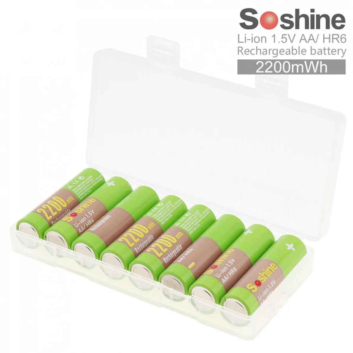 

Soshine 8pcs/lot 2200mAh HR6 Li-ion 1.5V Rechargeable AA Battery with Portable Battery Box for Game Handle / Alarm / Clock / Toy