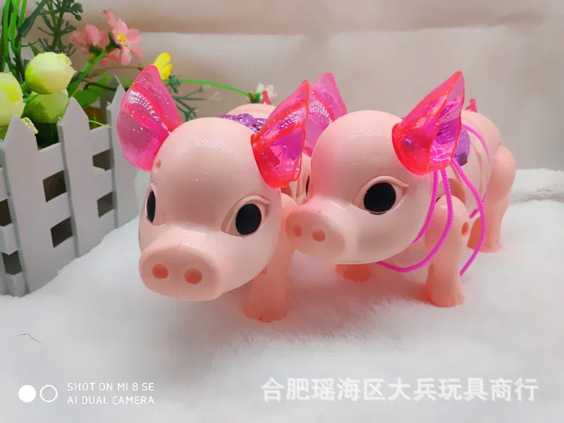 Горячая распродажа электрический поводок свиная кожа детская розовая свиная кожа игрушка мультфильм флэш музыка прогулки свиная кожа