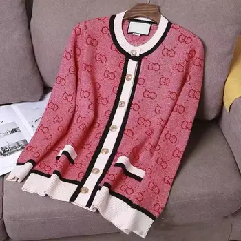 

Winter European Station Women's Fashion Double G Wool Long Sleeve Cardigan Jacket Fashion Warm Top