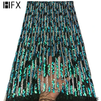

HFX French Nigerian Sequins Net Lace Fabric 2020 High Quality African Mesh Fabric Sequin Embroidered Lace for Party Dress F3158
