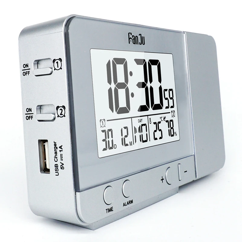 FJ3531 Projection Alarm Clock Digital Date Snooze Function LED Projector Desk Table Thermometer Hygrometer Clock Time Backlight 3