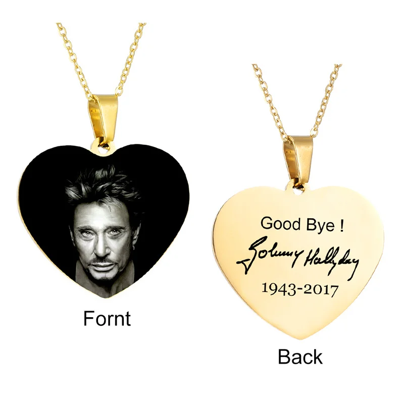 Johnny Hallyday Signature Name Necklace Custom Photo Pendant Stainless Steel Gold Color Chain Necklaces for Women Men Jewelry | Украшения и