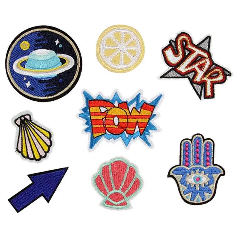 8 Pcs 4 Styles Embroidery Sew Iron On Patch Badge DIY Bag Clothes