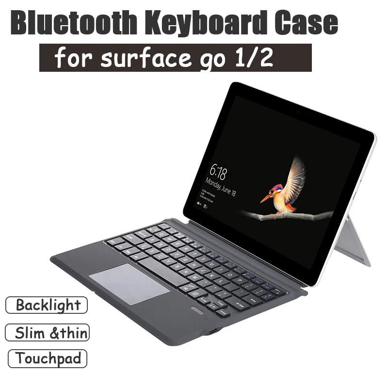 

[Slim ] Wireless bluetooth keyboard case for Microsoft surface go1/2, Touchpad mouse + preimum leather case + 7 colors backlit