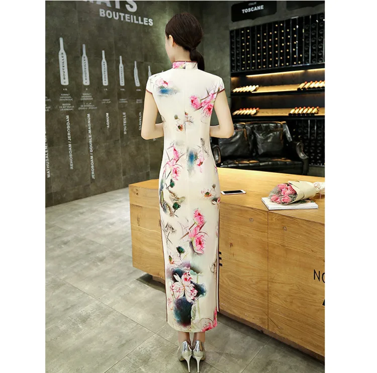 SHENG COCO Женские Элегантные платья Чонсам длинные шелковые Qipao банкетные китайские косой Qi розовые традиционные китайские платья
