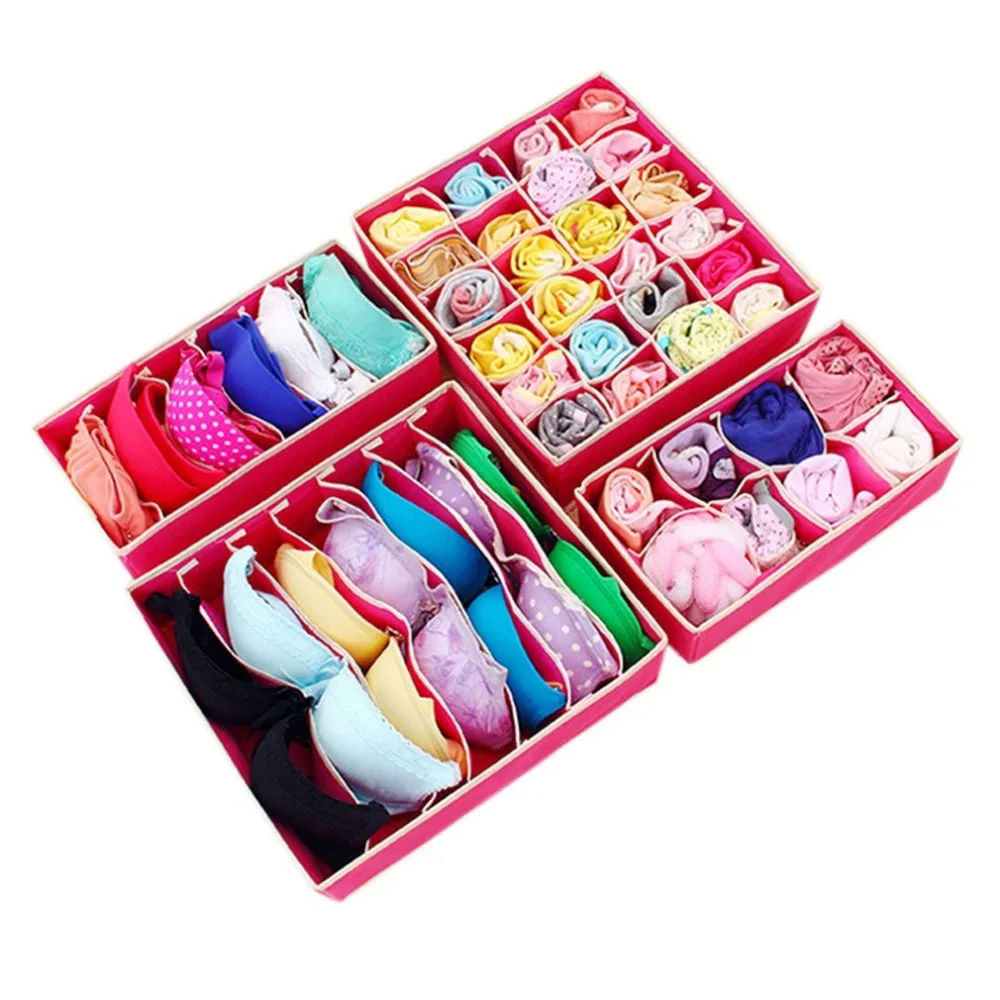 

4PCS Foldable Storage Boxes For Ties Socks Shorts Bra Underwear Socks Divider Drawer Lidded Closet Organizer Container Newly