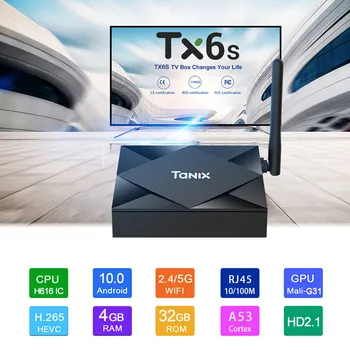 

Tanix TX6S Smart TV BOX Android 10 4K TVBox Allwinner H616 4GB 32G/ 64GB Quad Core H.265 4K Netflix Media player Android 10.0