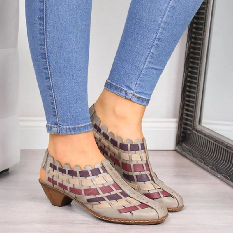 

GAOKE Shoes Women Spring Autumn Mid Heel Pu Boots Ladies Casual Cross Woven ankle boots for women Party shoes