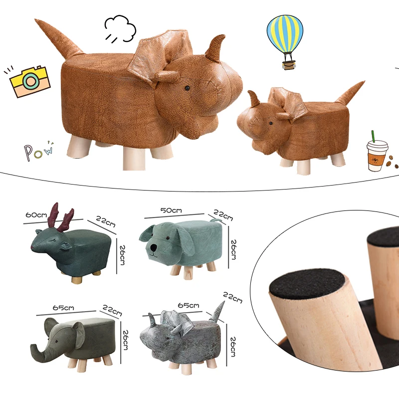 

Wooden Cute Cartoon Animal Stool Ottoman Adults Kid Living Room Shoe Stool Footstool Pouf Elephant Dog Deer Shape Bench