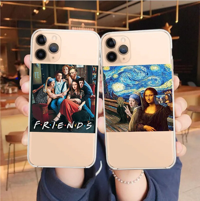 

Phone Case For iPhone 11 Spoof Van Gogh Mona Lisa Case For iPhone 11 Pro XS MAX XR X 6s 6 7 8 Plus Transparent Soft TPU Cover