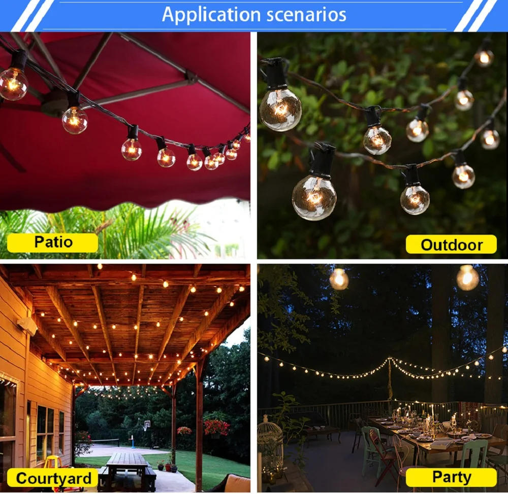 3.5M G40 Globe Bulb Christmas Lights Outdoor With 12 Clear Ball Garland Light Fairy Wedding Birthday Decoration Light