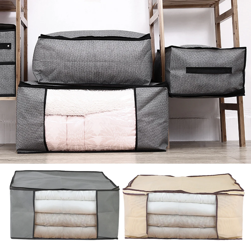 

1PC Non Woven Fabric Storage Box Folding Storage Bag Clear Window Zipper Organizer with Handle