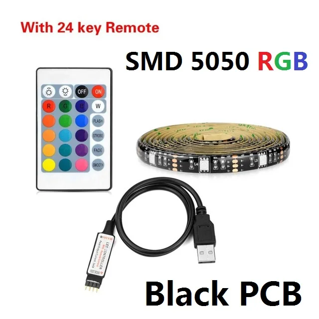 24 Key 5050 RGB 50 см, 1 м, 2 м, 3 м, 4 м, 5 м, светодиодный светильник, 5 В, USB питание, кухонный задний светильник, лампа для шкафа, RGB/белый/теплый белый светодиодный диодный светильник ing - Цвет: 24 Key 5050 RGB