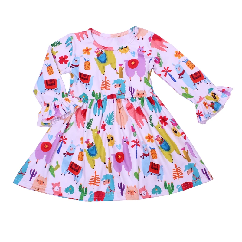 Г. Весеннее модное платье для маленьких девочек, новейшая мода, дизайнерское детское платье с рюшами и принтом Liama, милое платье из молочного шелка с новым рисунком