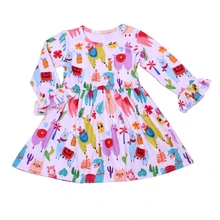 Г. Весеннее модное платье для маленьких девочек, новейшая мода, дизайнерское детское платье с рюшами и принтом Liama, милое платье из молочного шелка с новым рисунком