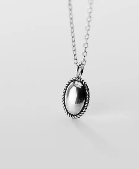 oval 1 шт Thail серебро ретро Настоящее Стерлинговое Серебро 925 ювелирные изделия твист узор Овальный/Круглый/сердце кулон ожерелье GTLX2047 - Цвет камня: oval