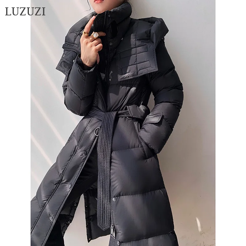 Зимняя женская куртка LUZUZI модная новая длинная с капюшоном Женский утепленный