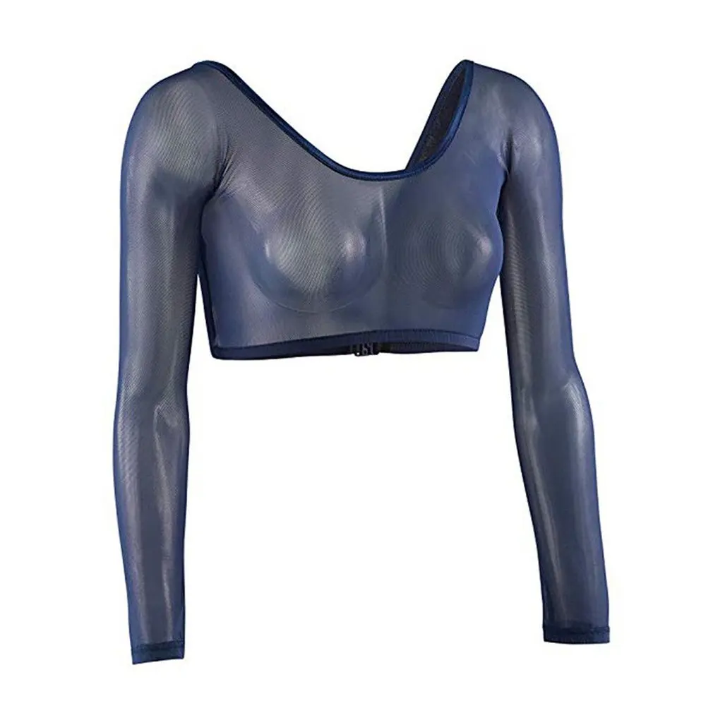 Invisible Seamless Arm Shaper T-Shirt Compression Mesh Chest Slim Upper Top Black White Fresh Blue Color