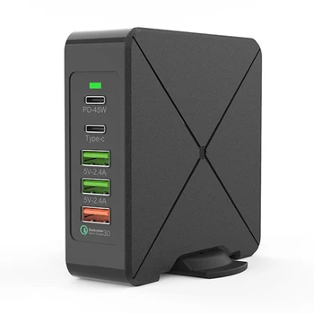 

2-IN-1 Qi Wireless Charger 5 Port Fast Charging Station Built-In Smart Chip PD Type-C USB Charger With Rotate Bottom Bracket